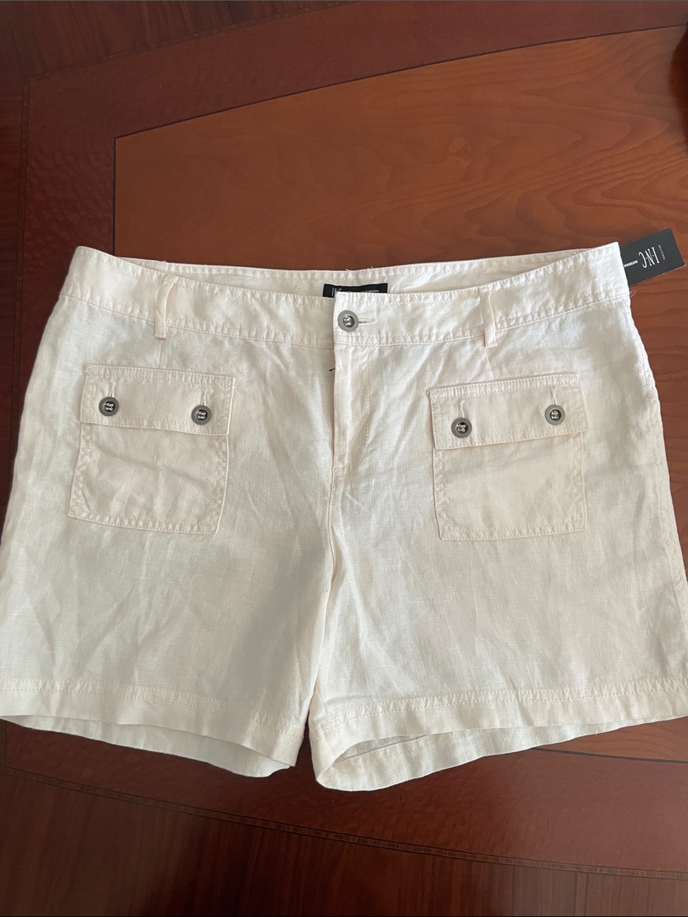 INC International Concepts Cream Linen-Blend Bermuda Shorts